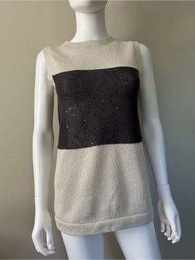 Brunello Cucinelli S Linen Silk Sequin Colorblock Sleeveless Knit Top Italy